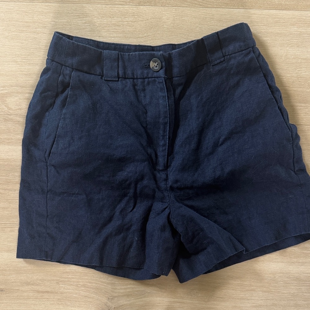Boden Navy High-Waist Linen-Blend Shorts